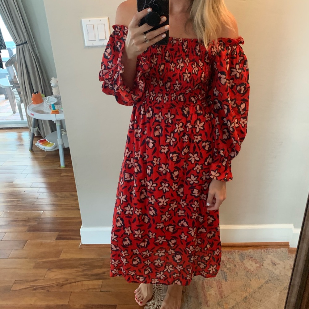 Who What Wear off the shoulder red floral …